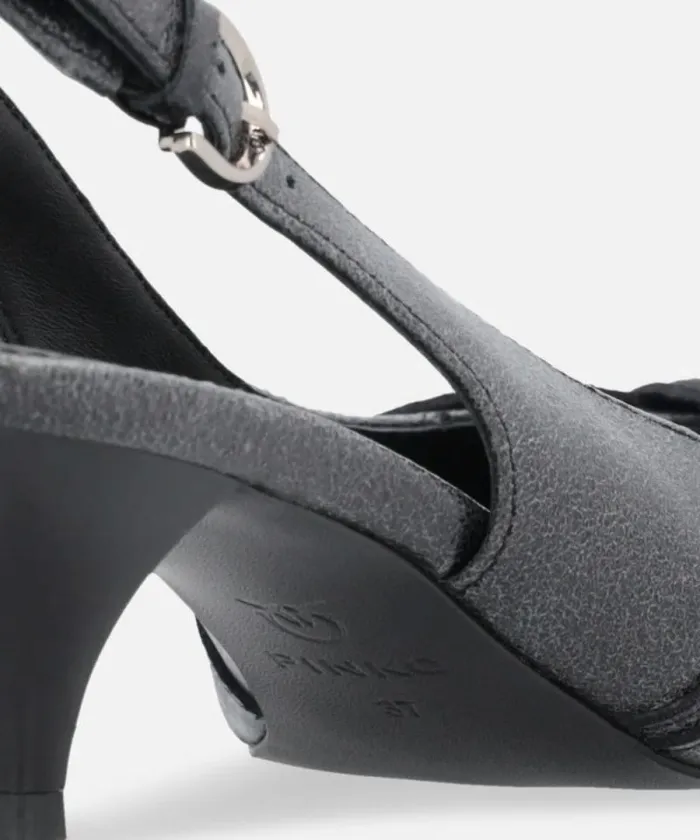 Women Pumps Pinko Heeled Leather Slingbacks With Buckle Limo Black