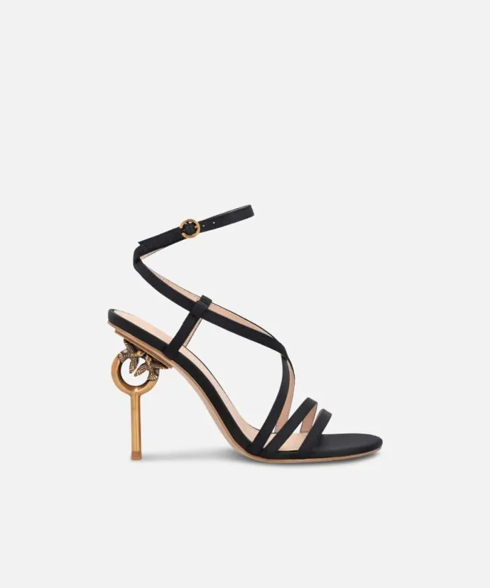 Women Pumps Pinko Love Birds Heeled Satin Sandals Limo Black