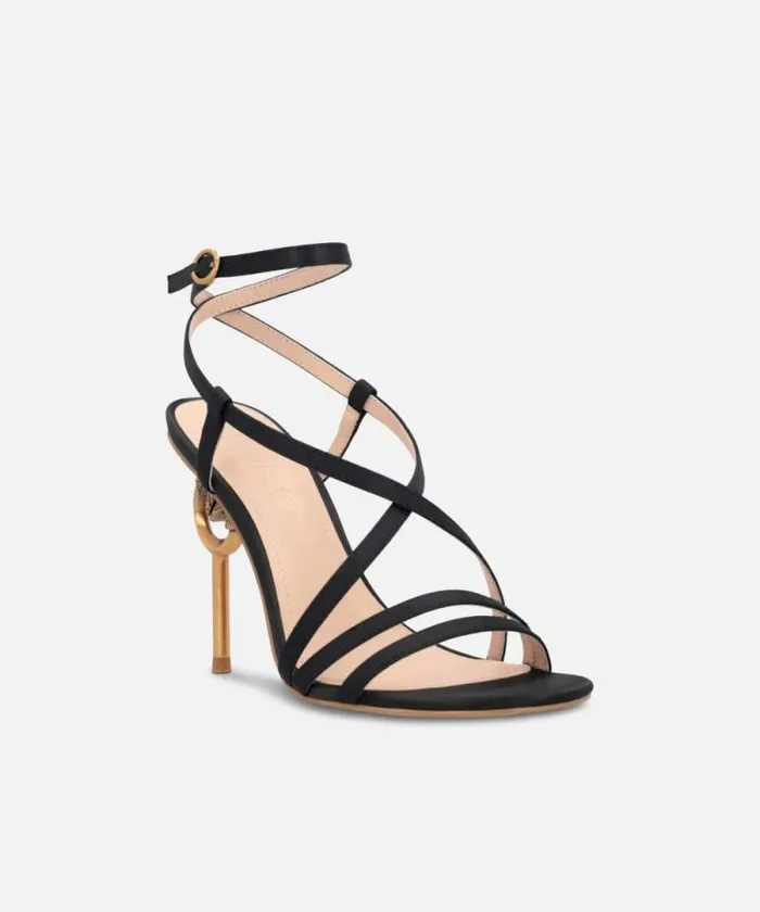 Women Pumps Pinko Love Birds Heeled Satin Sandals Limo Black Women Pumps Pinko Love Birds Heeled Satin Sandals Limo Black