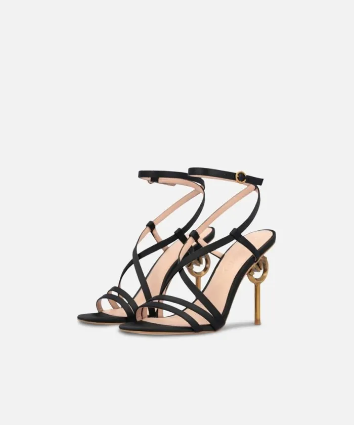 Women Pumps Pinko Love Birds Heeled Satin Sandals Limo Black Women Pumps Pinko Love Birds Heeled Satin Sandals Limo Black