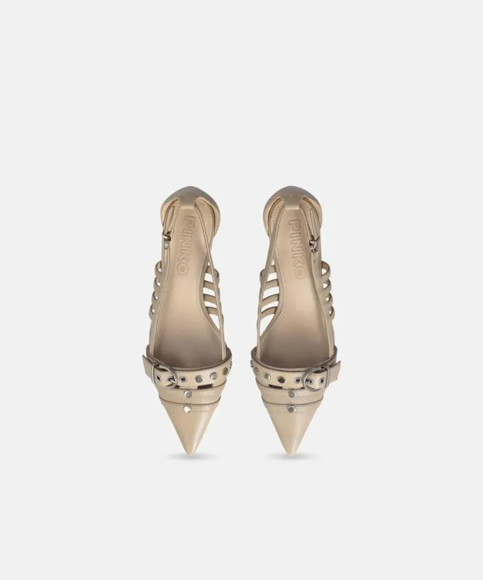 Women Pumps Pinko Pointed Nappa Leather Slingback Pumps Rope Beige