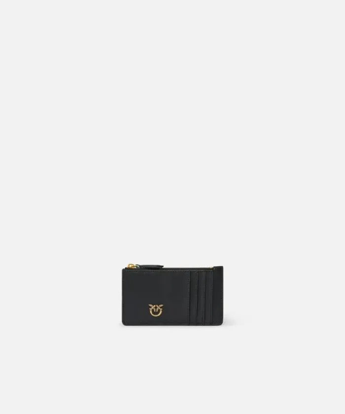 Women Purses Pinko Zipped Chevronpatterned Card Holder Blackantique Gold