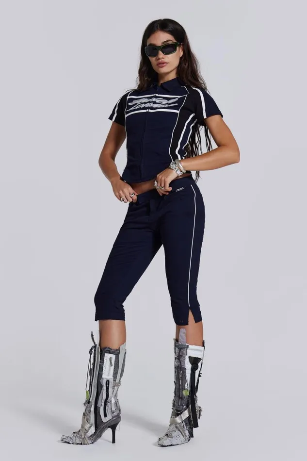 Women Racer Capri Trouser In Navy Jaded London CoOrds