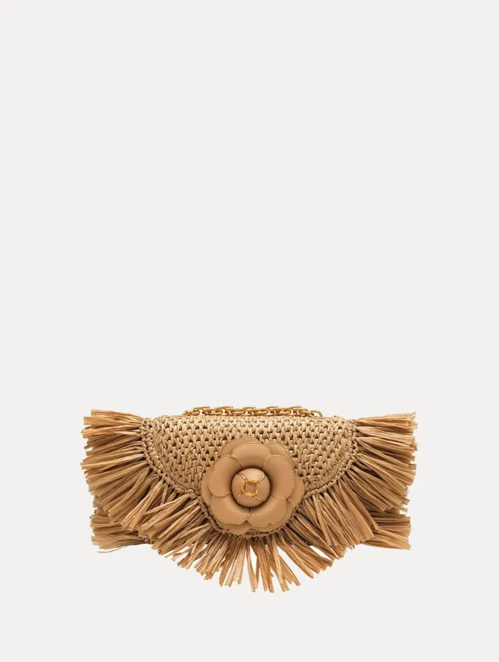 Women Raffia Fringe TRO Bag Natural Oscar De La Renta Handbags