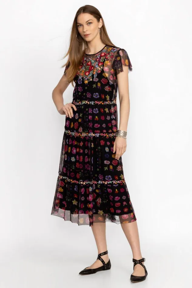 Women RHEIA TIERED MESH DRESS Rhea Johnny Was Dresses
