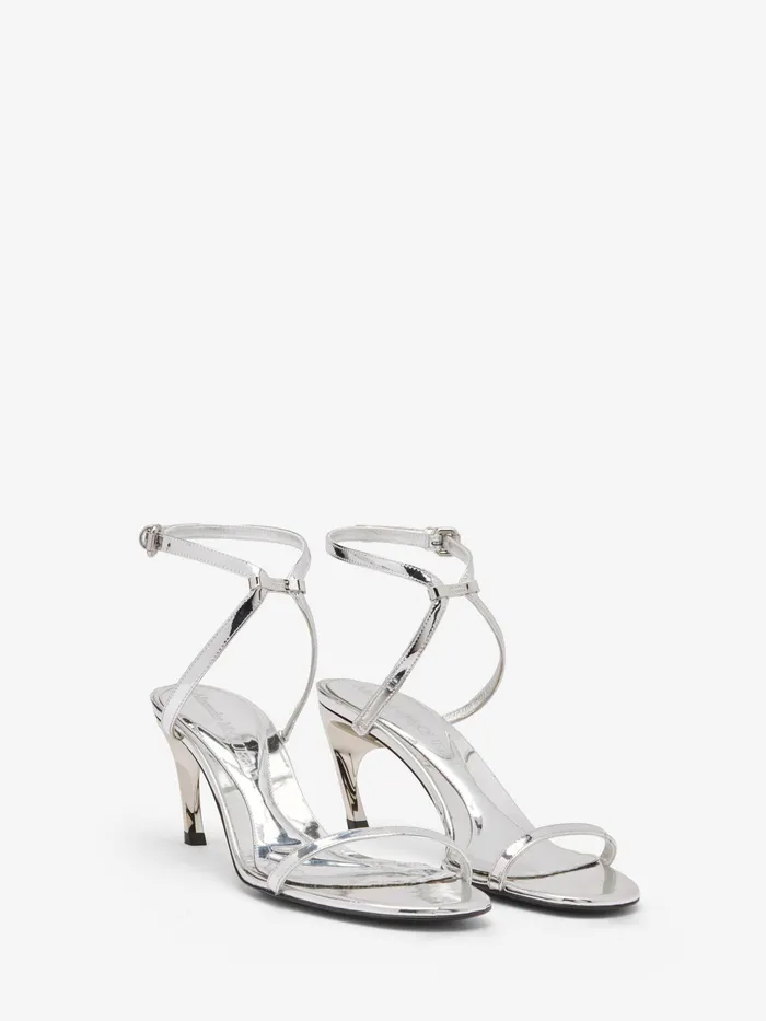 Women Sandals And Slides Alexander McQueen Armadillo Metal Bar Sandal Silver