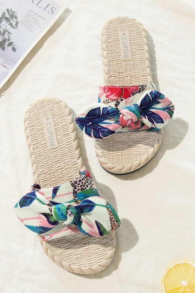Women Sandals Cupshe Spring Fling Tropical Bow Knot Slide Sandals Multicolor