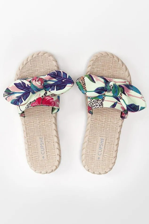 Women Sandals Cupshe Spring Fling Tropical Bow Knot Slide Sandals Multicolor