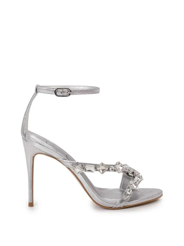 Women Sandals Jessica Simpson Raela Embellished High Heel Sandal In Silver