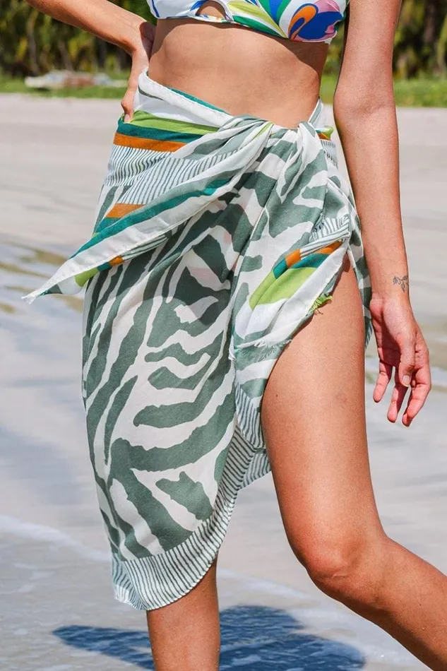 Women Sarong and Skirts Cupshe Cala Zebra Print Tie Waisted Sarong Green