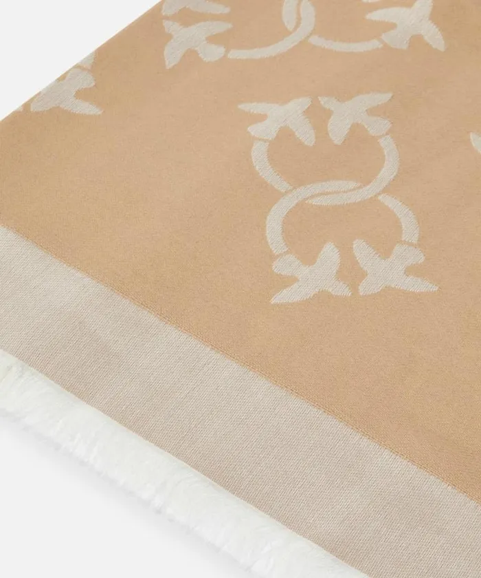 Women Scarves Pinko Jacquard Fabric Cashmere Blend Scarf Logo Mocha Camel Women Scarves Pinko Jacquard Fabric Cashmere Blend Scarf Logo Mocha Camel
