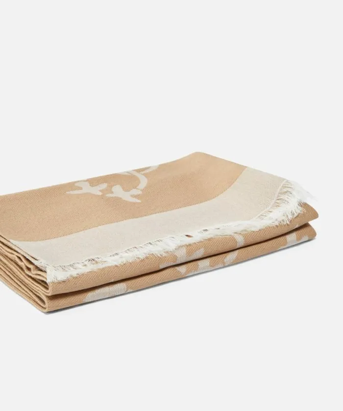 Women Scarves Pinko Jacquard Fabric Cashmere Blend Scarf Logo Mocha Camel Women Scarves Pinko Jacquard Fabric Cashmere Blend Scarf Logo Mocha Camel