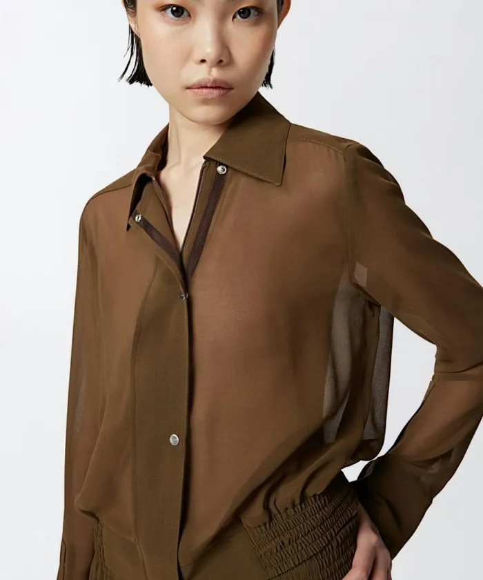 Women Shirts And Blouses Pinko Lightweight Bomberstyle Georgette Shirt Green Old England Women Shirts And Blouses Pinko Lightweight Bomberstyle Georgette Shirt Green Old England
