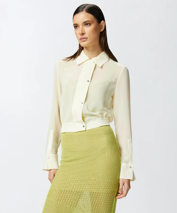 Women Shirts And Blouses Pinko Lightweight Bomberstyle Georgette Shirt Rutabaga Pink