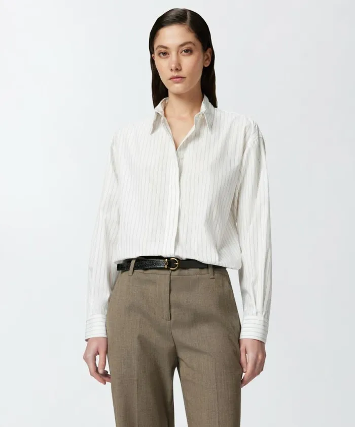 Women Shirts And Blouses Pinko Oversized Striped Poplin Shirt Whiteblack Beige Women Shirts And Blouses Pinko Oversized Striped Poplin Shirt Whiteblack Beige