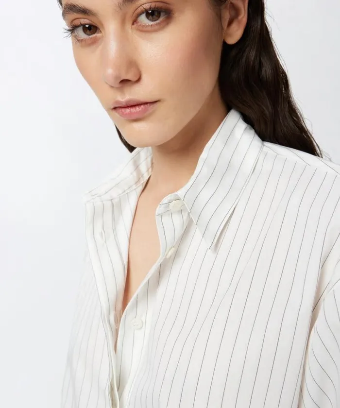 Women Shirts And Blouses Pinko Oversized Striped Poplin Shirt Whiteblack Beige