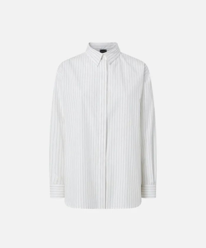 Women Shirts And Blouses Pinko Oversized Striped Poplin Shirt Whiteblack Beige