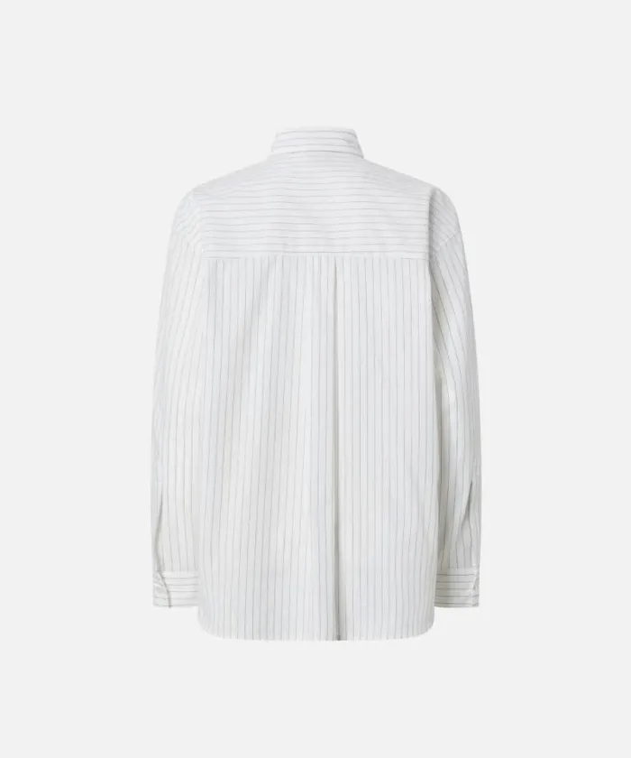 Women Shirts And Blouses Pinko Oversized Striped Poplin Shirt Whiteblack Beige