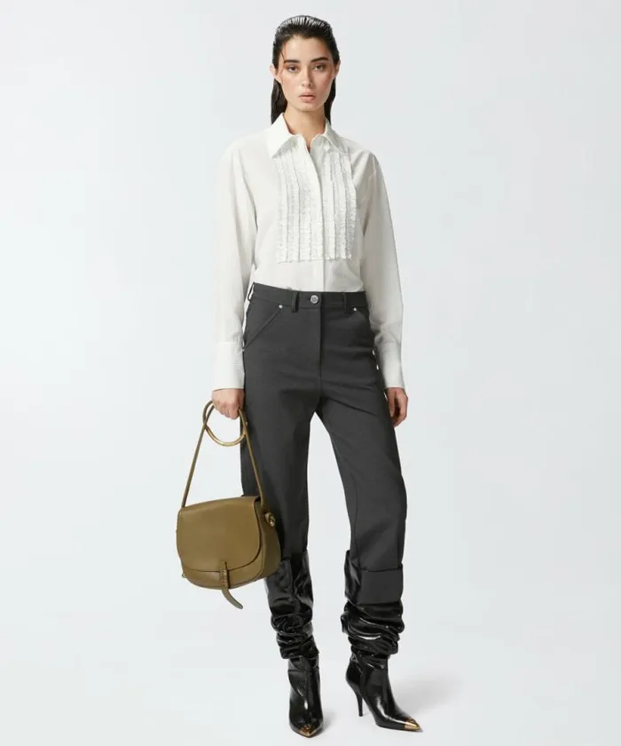 Women Shirts And Blouses Pinko Pinstriped Shirt With Front Ruffles Whiteblack