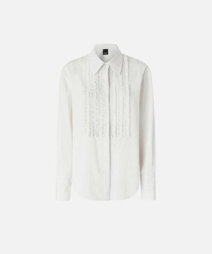Women Shirts And Blouses Pinko Pinstriped Shirt With Front Ruffles Whiteblack