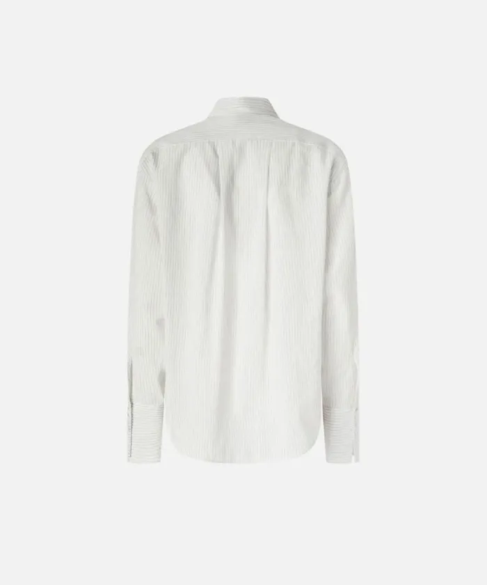 Women Shirts And Blouses Pinko Pinstriped Shirt With Front Ruffles Whiteblack