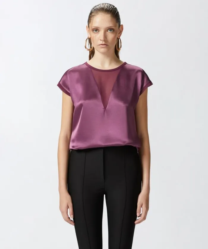 Women Shirts And Blouses Pinko Satin And Georgette Tshirt Blouse Grape Wine