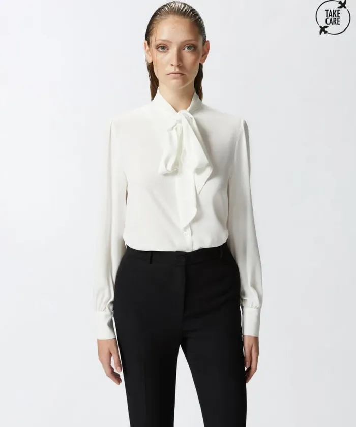 Women Shirts And Blouses Pinko Silkblend Shirt With Bow Vanilla Icecream White Women Shirts And Blouses Pinko Silkblend Shirt With Bow Vanilla Icecream White