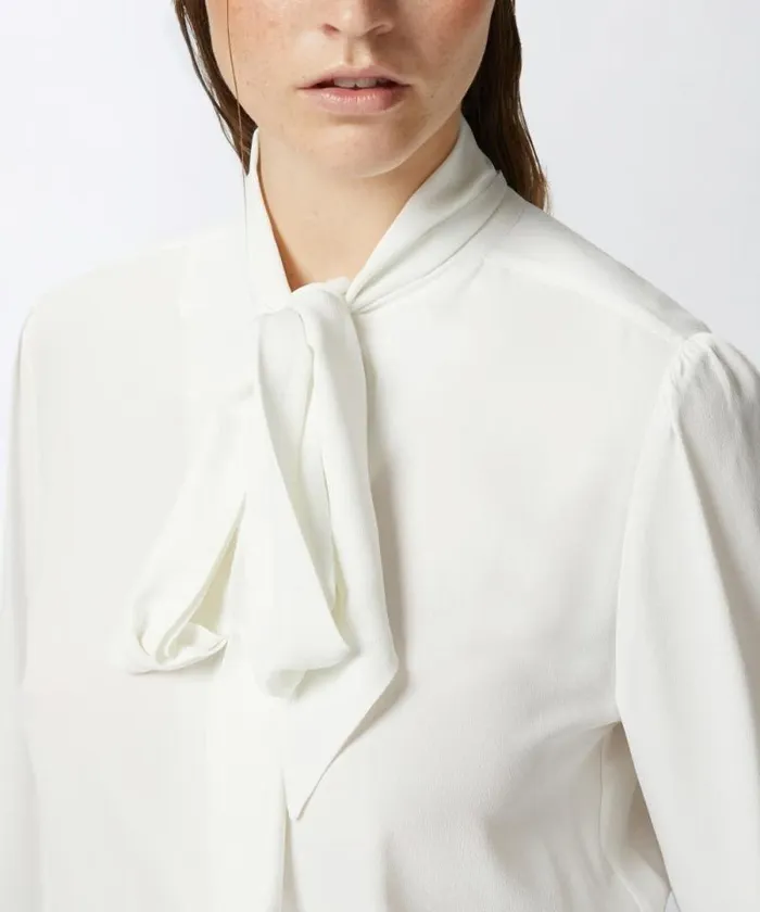 Women Shirts And Blouses Pinko Silkblend Shirt With Bow Vanilla Icecream White