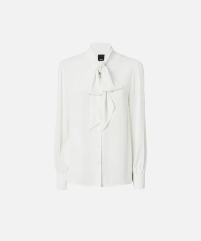 Women Shirts And Blouses Pinko Silkblend Shirt With Bow Vanilla Icecream White