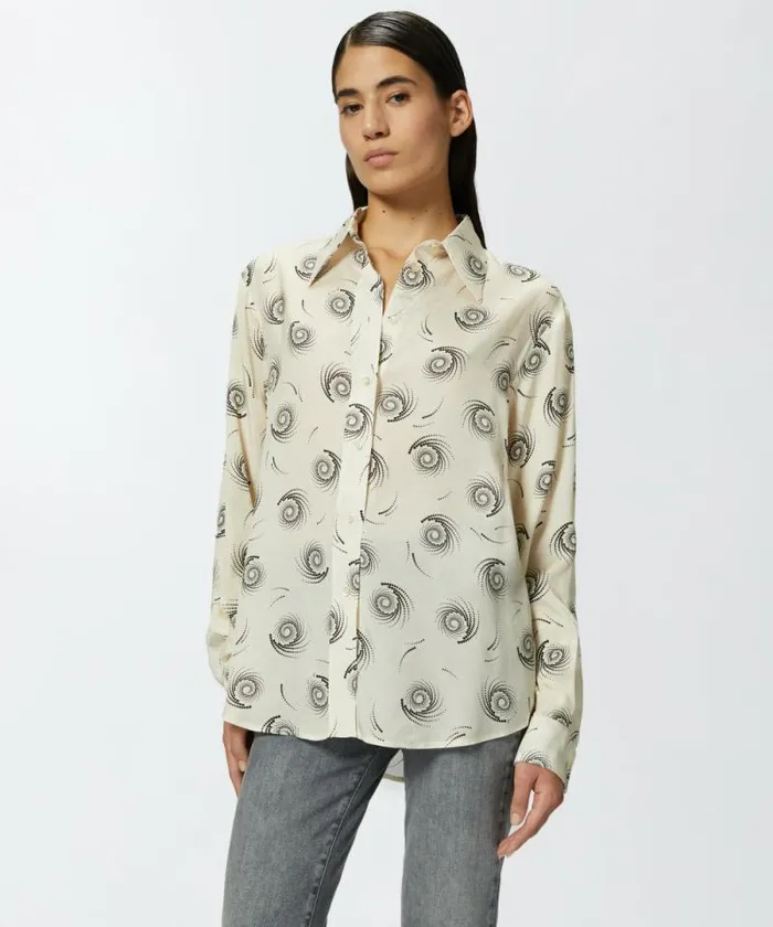 Women Shirts And Blouses Pinko Swirlprint Twill Shirt Creamblack