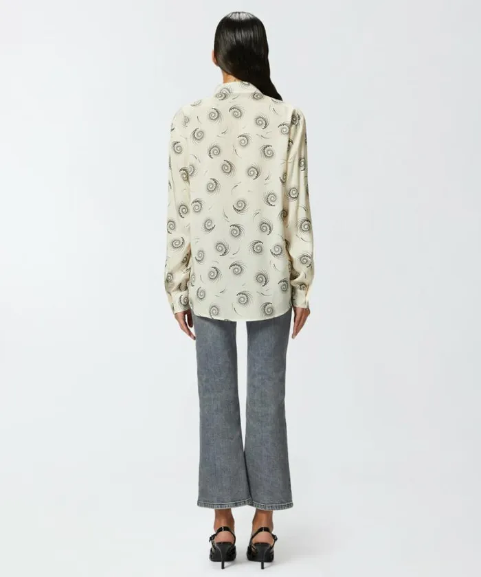 Women Shirts And Blouses Pinko Swirlprint Twill Shirt Creamblack Women Shirts And Blouses Pinko Swirlprint Twill Shirt Creamblack