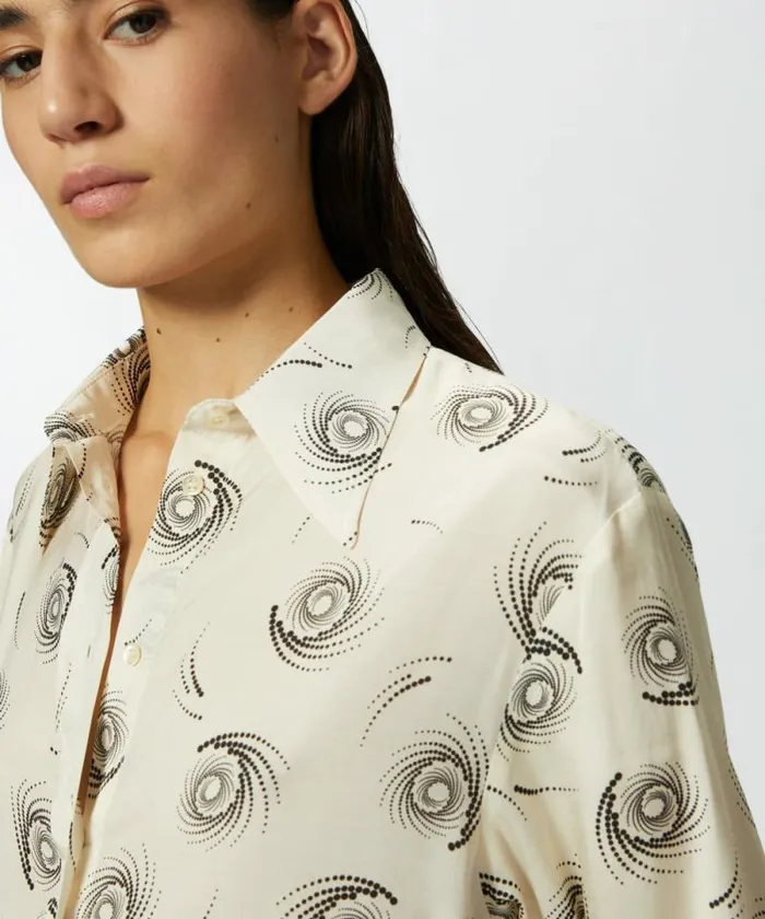 Women Shirts And Blouses Pinko Swirlprint Twill Shirt Creamblack Women Shirts And Blouses Pinko Swirlprint Twill Shirt Creamblack