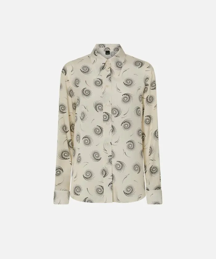 Women Shirts And Blouses Pinko Swirlprint Twill Shirt Creamblack Women Shirts And Blouses Pinko Swirlprint Twill Shirt Creamblack