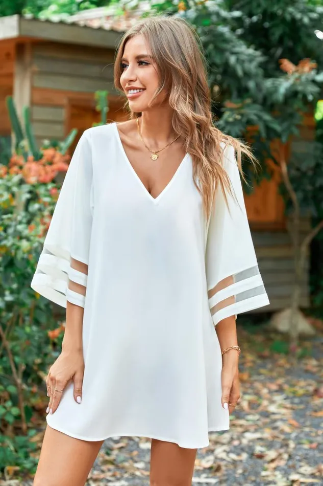 Women Short Dresses Cupshe Cofete Plunge Loose Waisted Short AShape Dress White