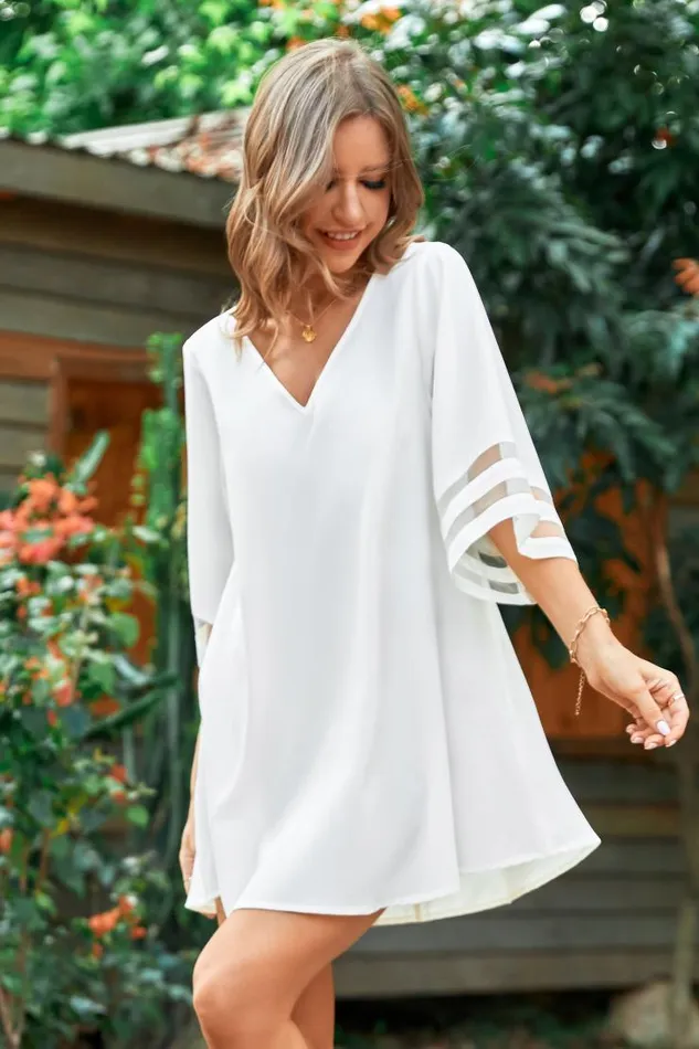 Women Short Dresses Cupshe Cofete Plunge Loose Waisted Short AShape Dress White