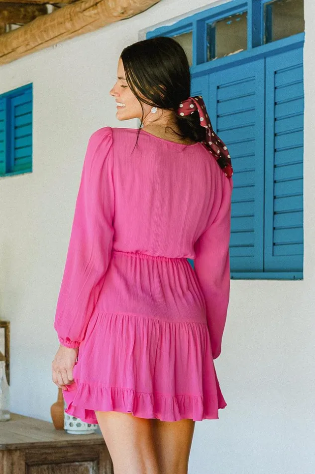 Women Short Dresses Cupshe Gabriella Vneck Bubble Sleeve Dress Rose Red