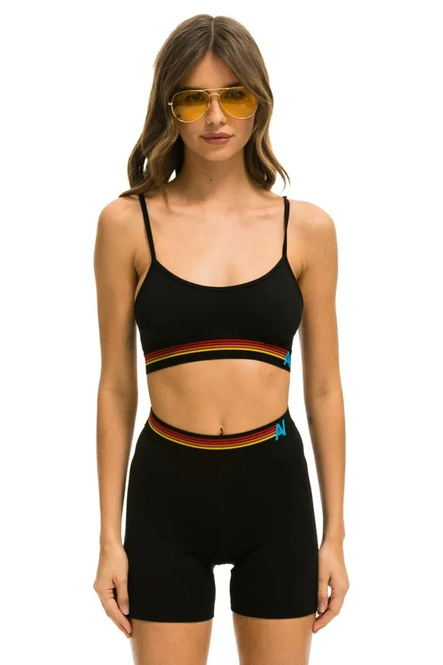 Women Shorts Aviator Nation Logo 4 Inch HiRise Biker Short 8211 Black