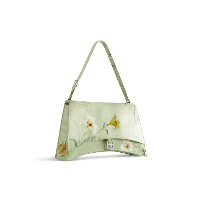 Women Shoulder Bags Balenciaga Crush Large Sling Bag With Lilies Print In Green