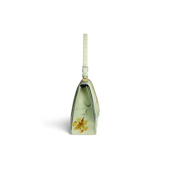 Women Shoulder Bags Balenciaga Crush Large Sling Bag With Lilies Print In Green