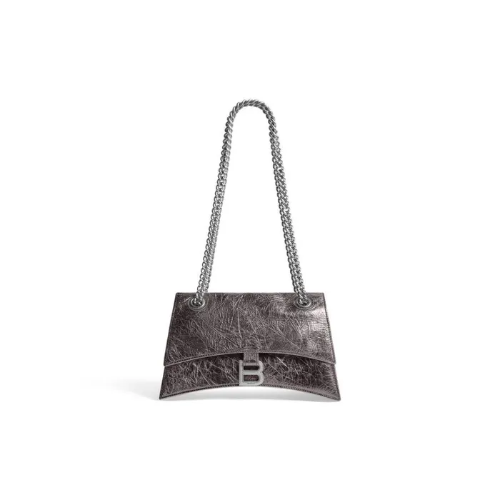 Women Shoulder Bags Balenciaga Crush Small Chain Bag Metallized In Dark Grey
