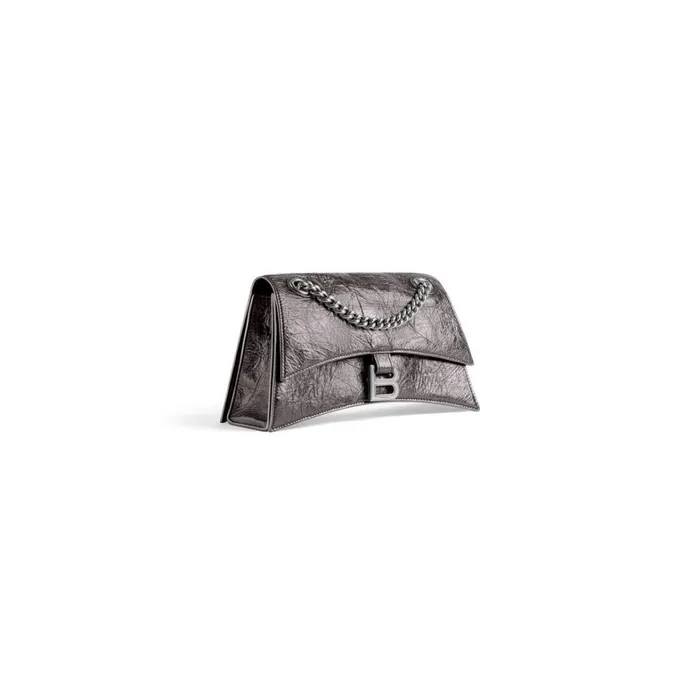 Women Shoulder Bags Balenciaga Crush Small Chain Bag Metallized In Dark Grey