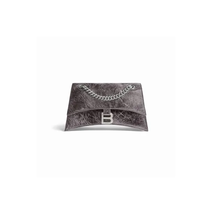 Women Shoulder Bags Balenciaga Crush Small Chain Bag Metallized In Dark Grey