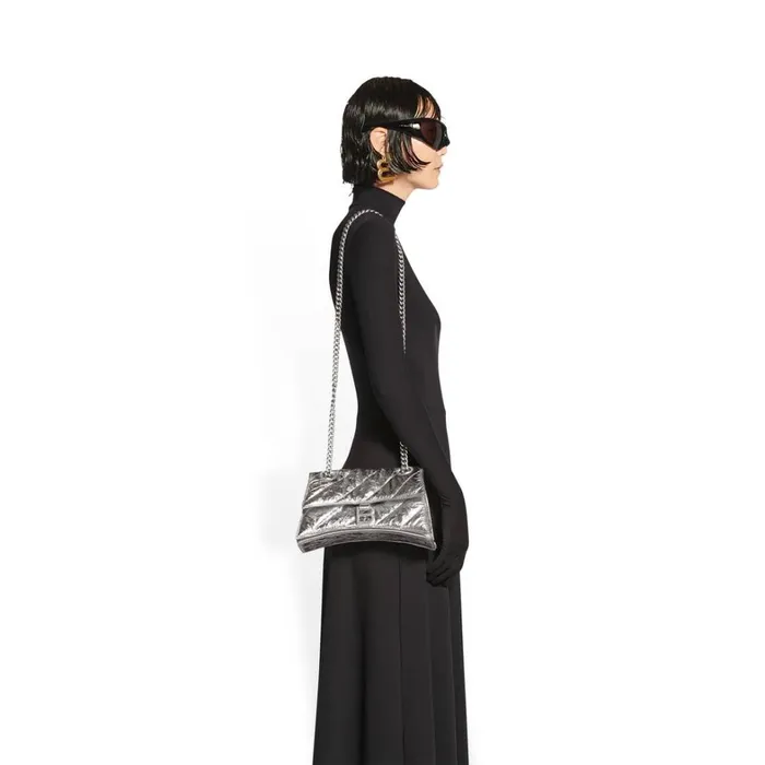 Women Shoulder Bags Balenciaga Crush Small Chain Bag Metallized Quilted In Silver