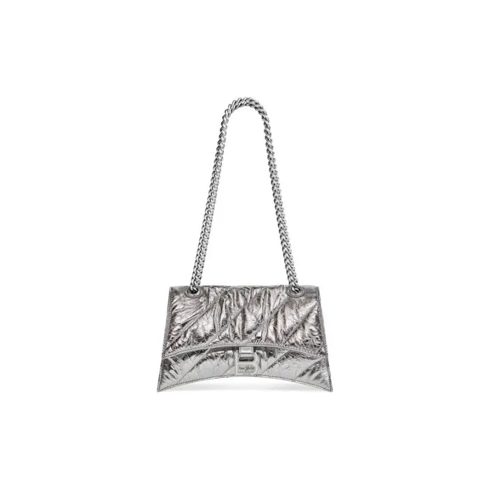 Women Shoulder Bags Balenciaga Crush Small Chain Bag Metallized Quilted In Silver