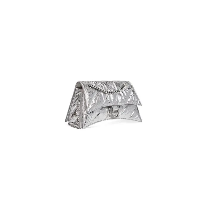 Women Shoulder Bags Balenciaga Crush Small Chain Bag Metallized Quilted In Silver