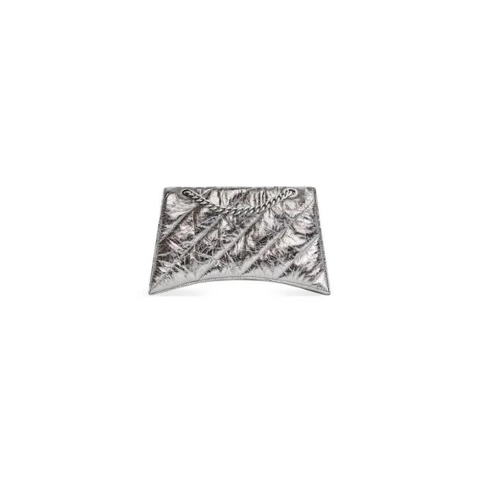 Women Shoulder Bags Balenciaga Crush Small Chain Bag Metallized Quilted In Silver
