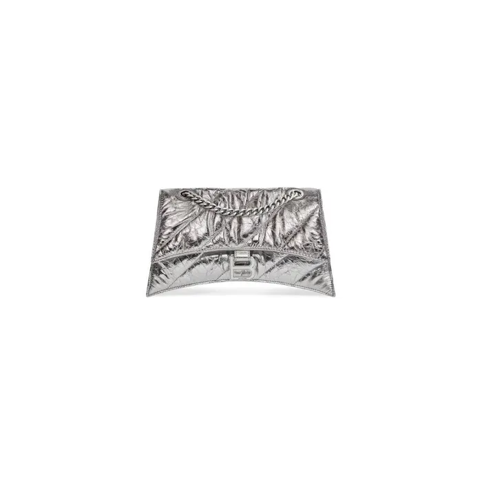 Women Shoulder Bags Balenciaga Crush Small Chain Bag Metallized Quilted In Silver