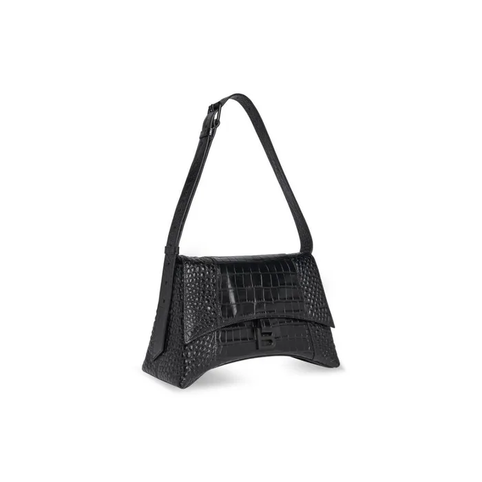 Women Shoulder Bags Balenciaga Downtown Medium Shoulder Bag Crocodile Embossed In Black