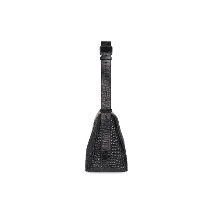 Women Shoulder Bags Balenciaga Downtown Medium Shoulder Bag Crocodile Embossed In Black