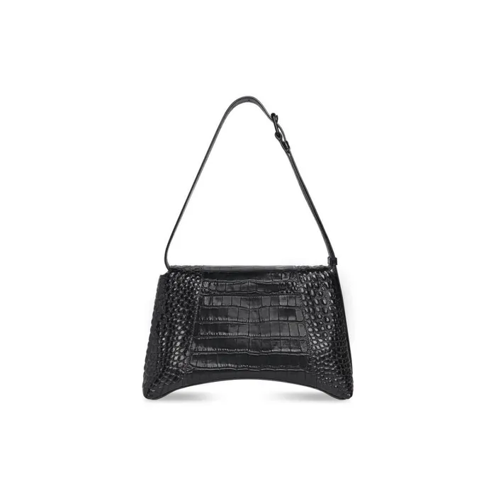 Women Shoulder Bags Balenciaga Downtown Medium Shoulder Bag Crocodile Embossed In Black
